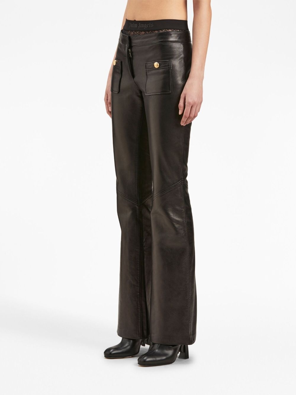 mid-rise leather flared trousers - 4