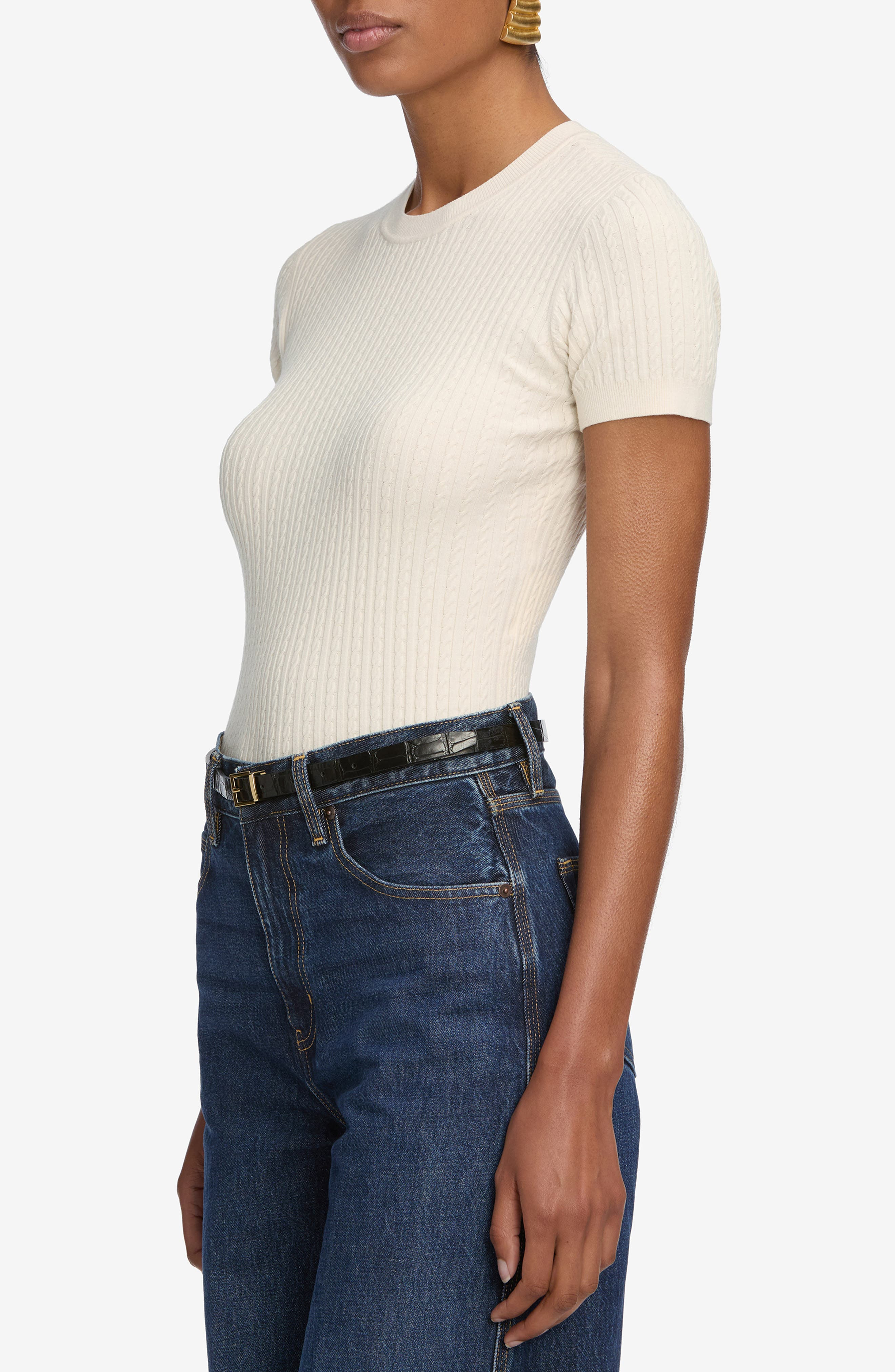 FRAME The Fine Cable Knit Top in Cream at Nordstrom - 3