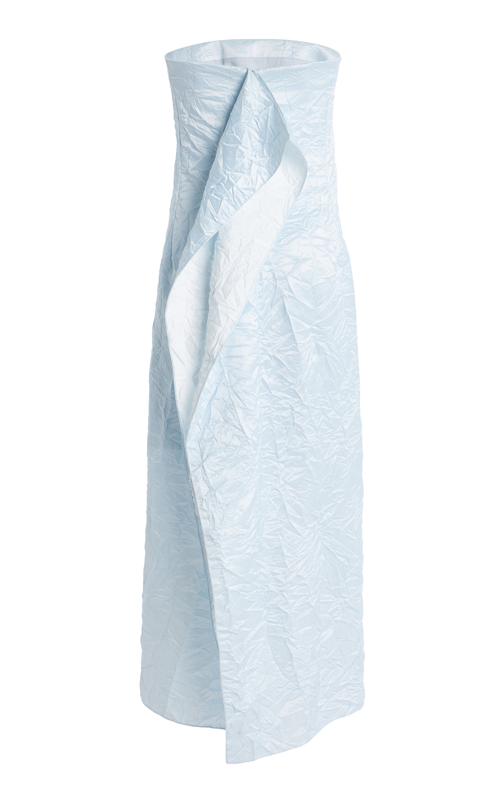 Embroidered Crinkled Satin Midi Dress light blue - 5