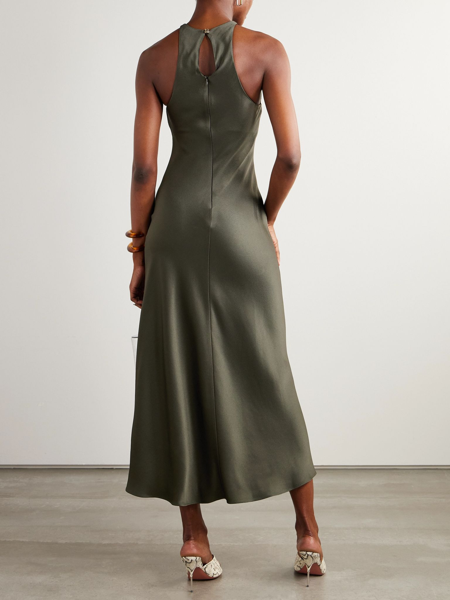 Skyros satin midi dress Dark green - 3