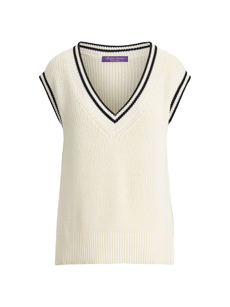 Women's Cotton-Silk Oversized Sweater Vest - Lux Cream Black 1