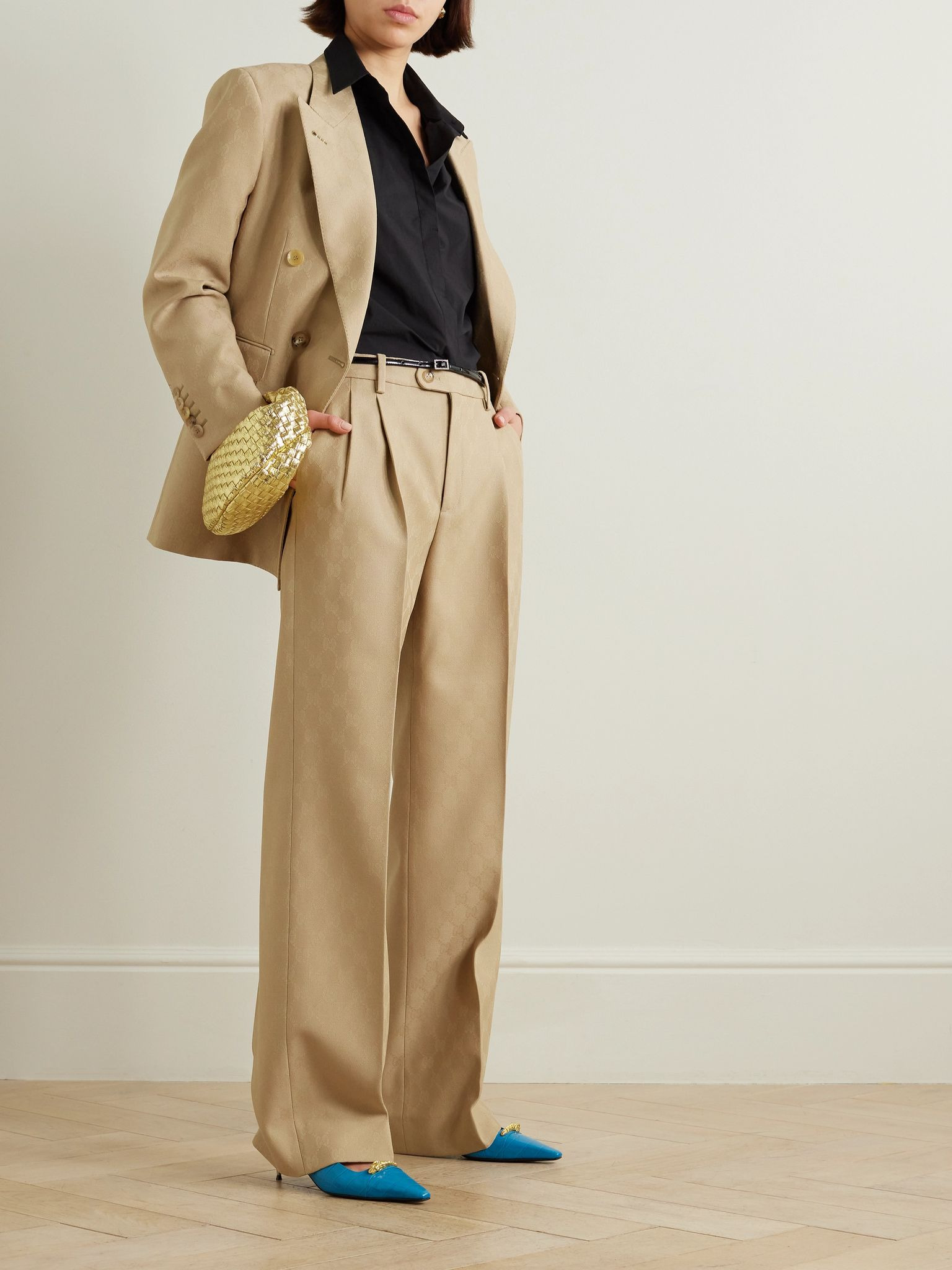Pleated wool-jacquard pants Camel - 2