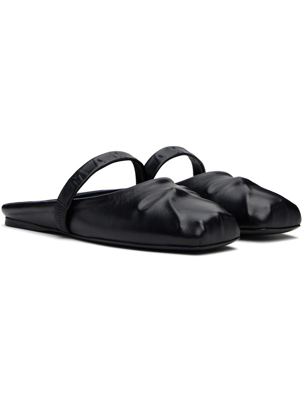 Black Nappa Leather Little Bow Sabot Slippers - 4