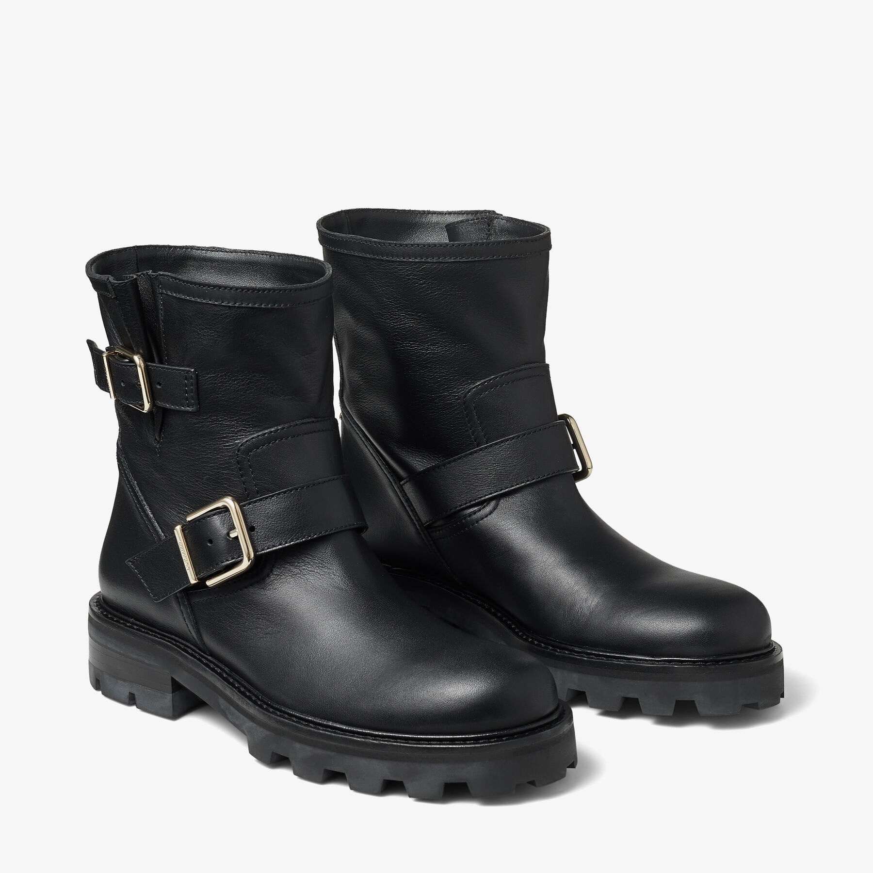 Youth II
Black Smooth Leather Biker Boots with Gold Buckles - 3