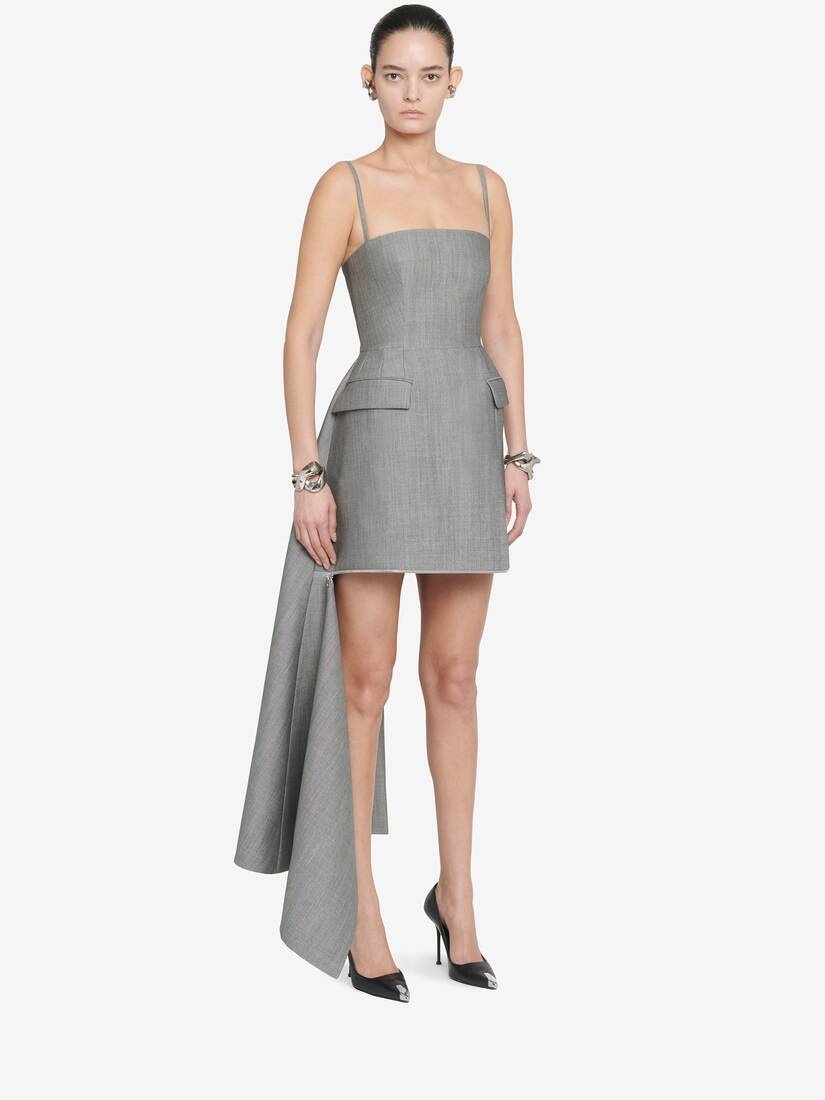 Women's Zip Slash Mini Dress in Black/ivory - 3