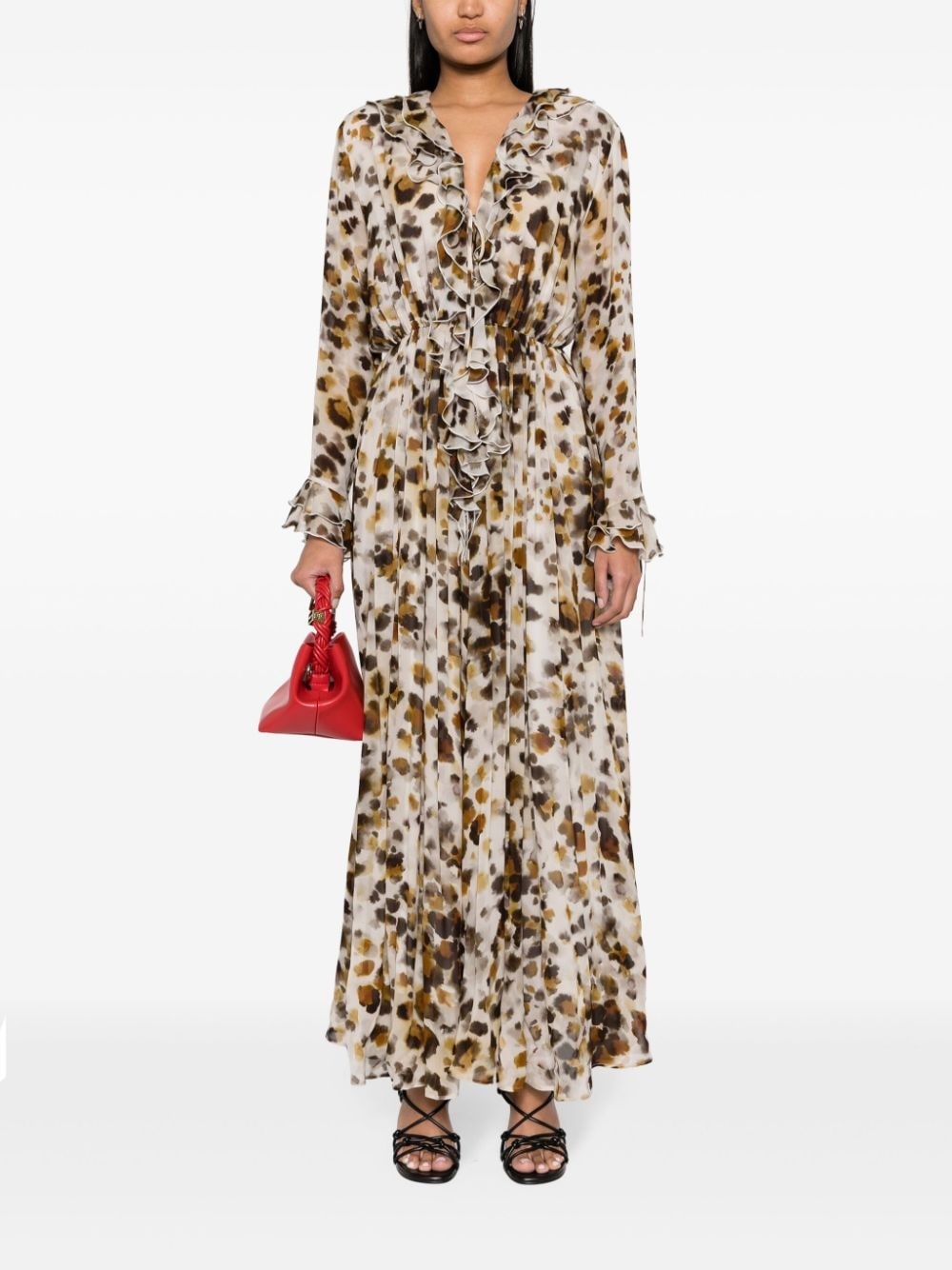 abstract-pattern print ruffle-detailing dress - 2