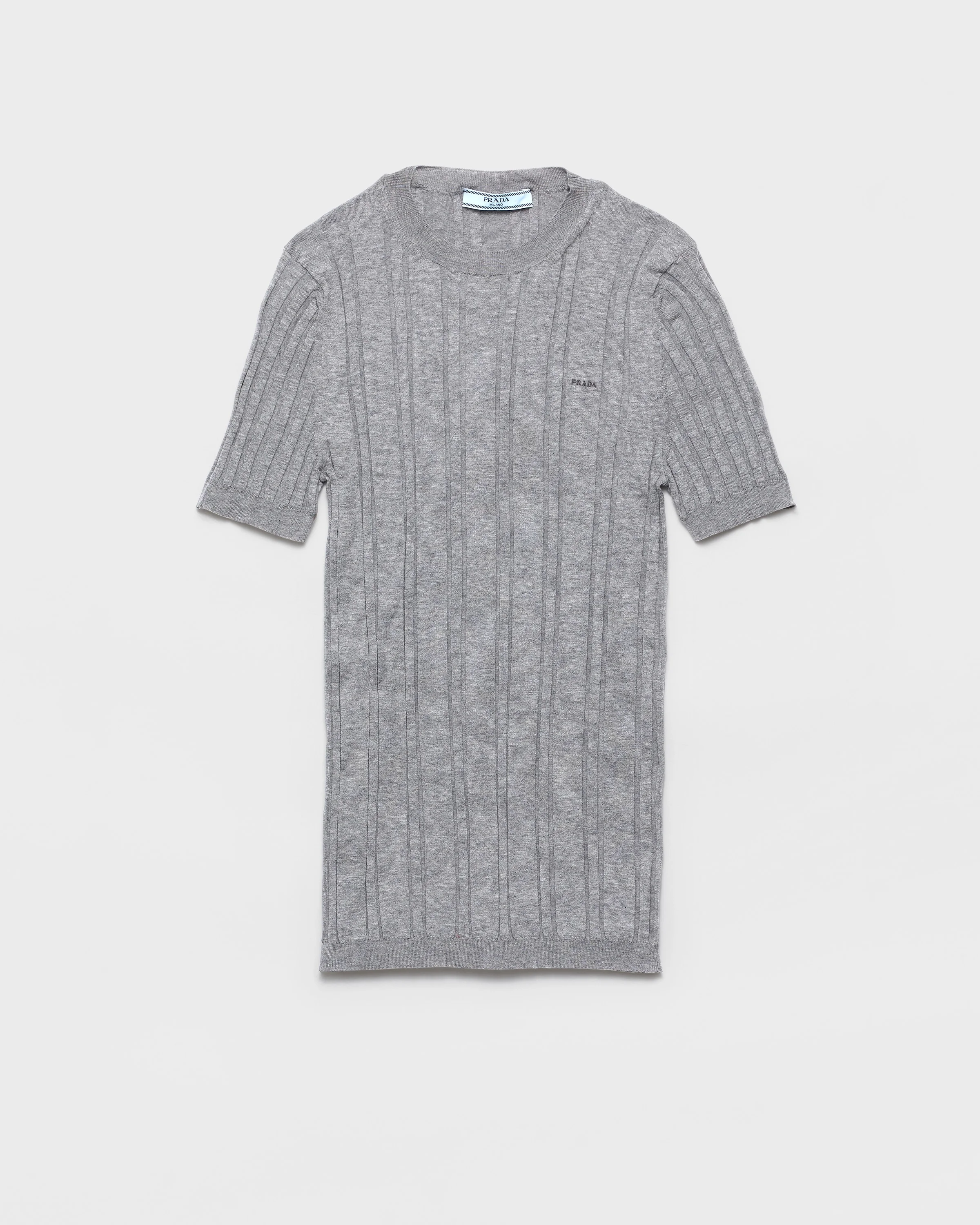 Short-sleeved ribbed knit cotton sweater - 1