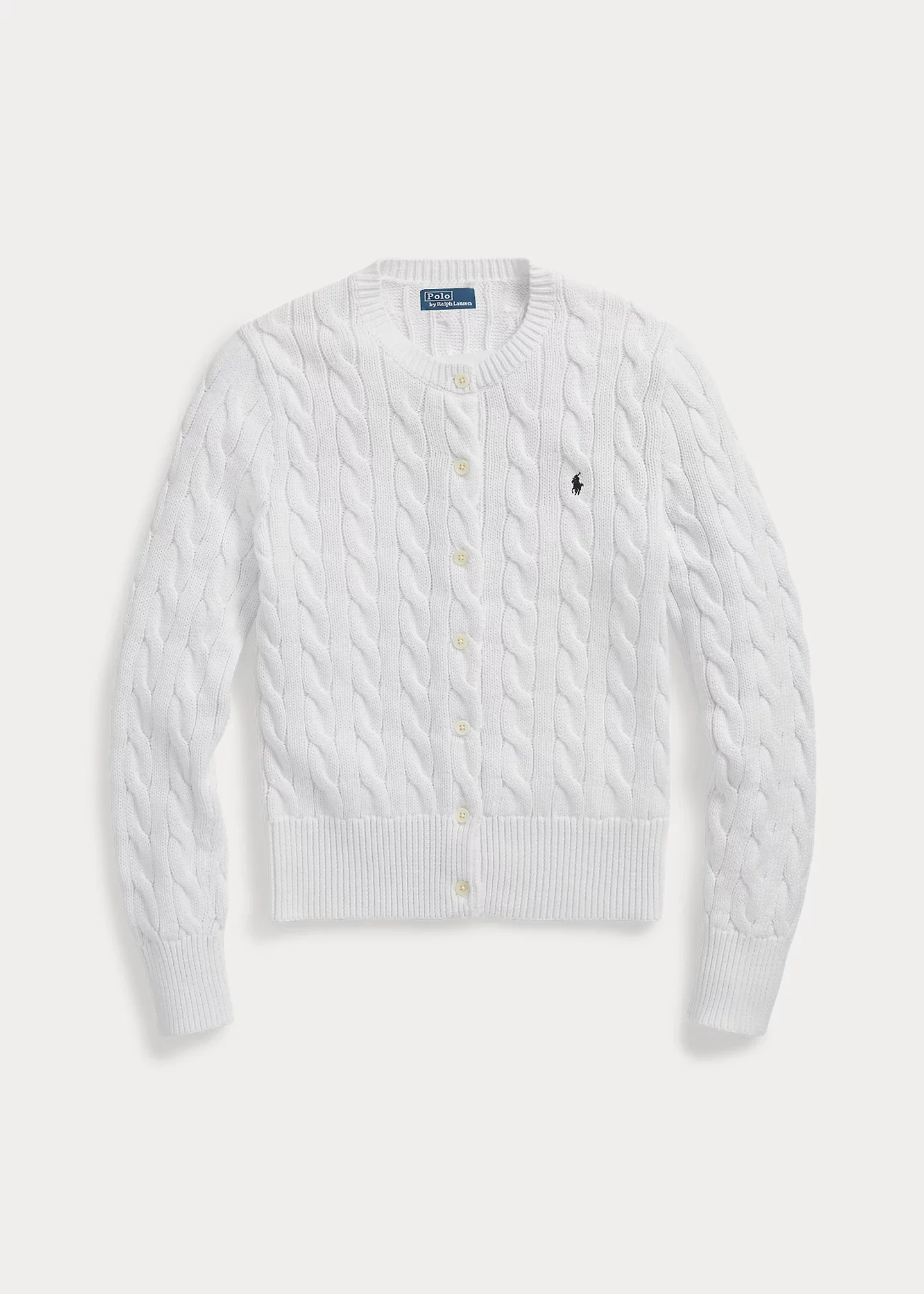 Cable-Knit Cotton Crewneck Cardigan - 1