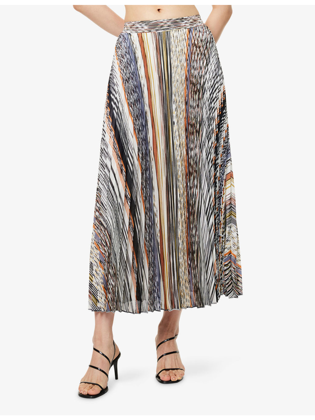 Pleated Graphic-Pattern Knit Midi Skirt - 3