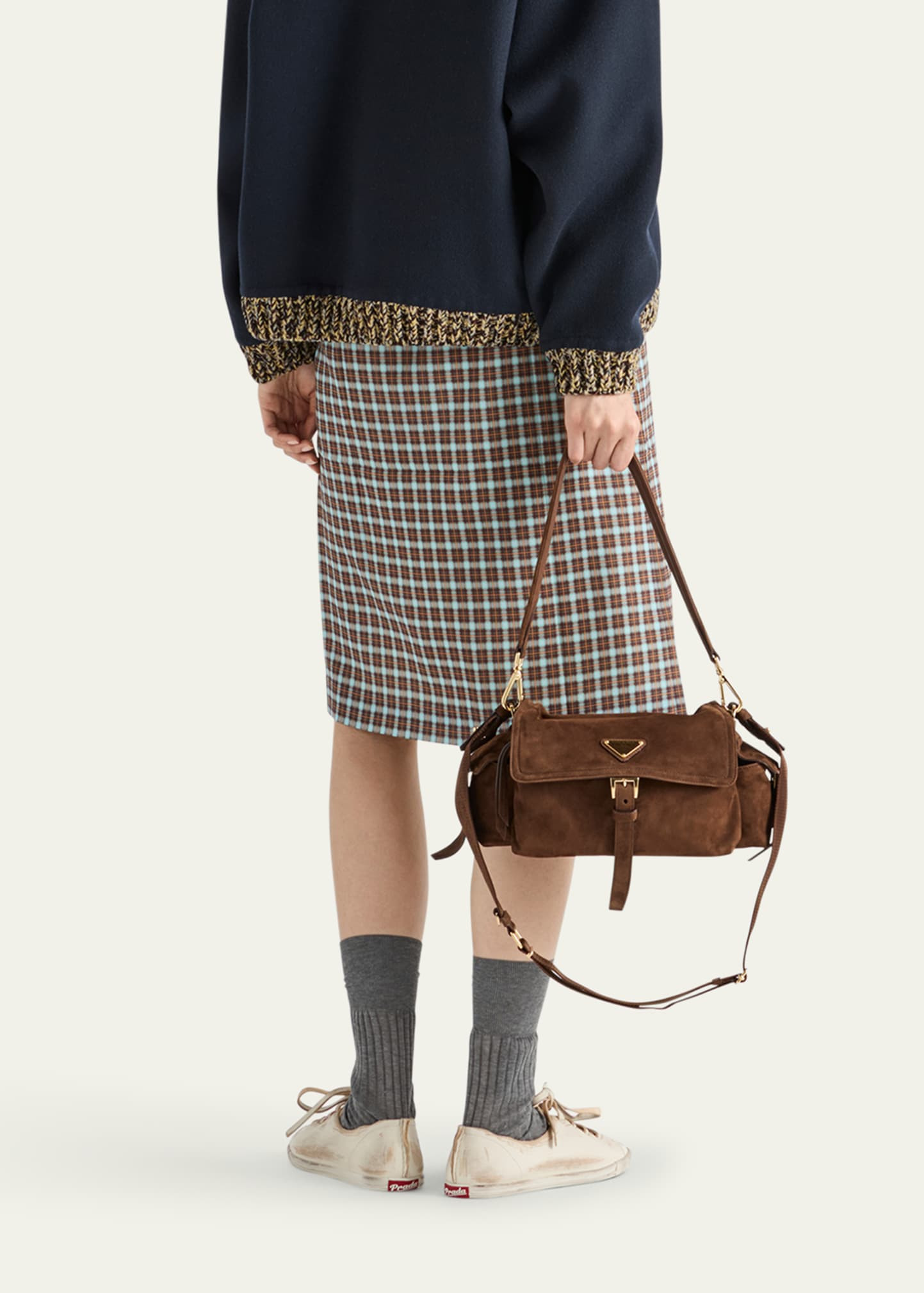 Checked Stretch Georgette Midi Skirt - 3