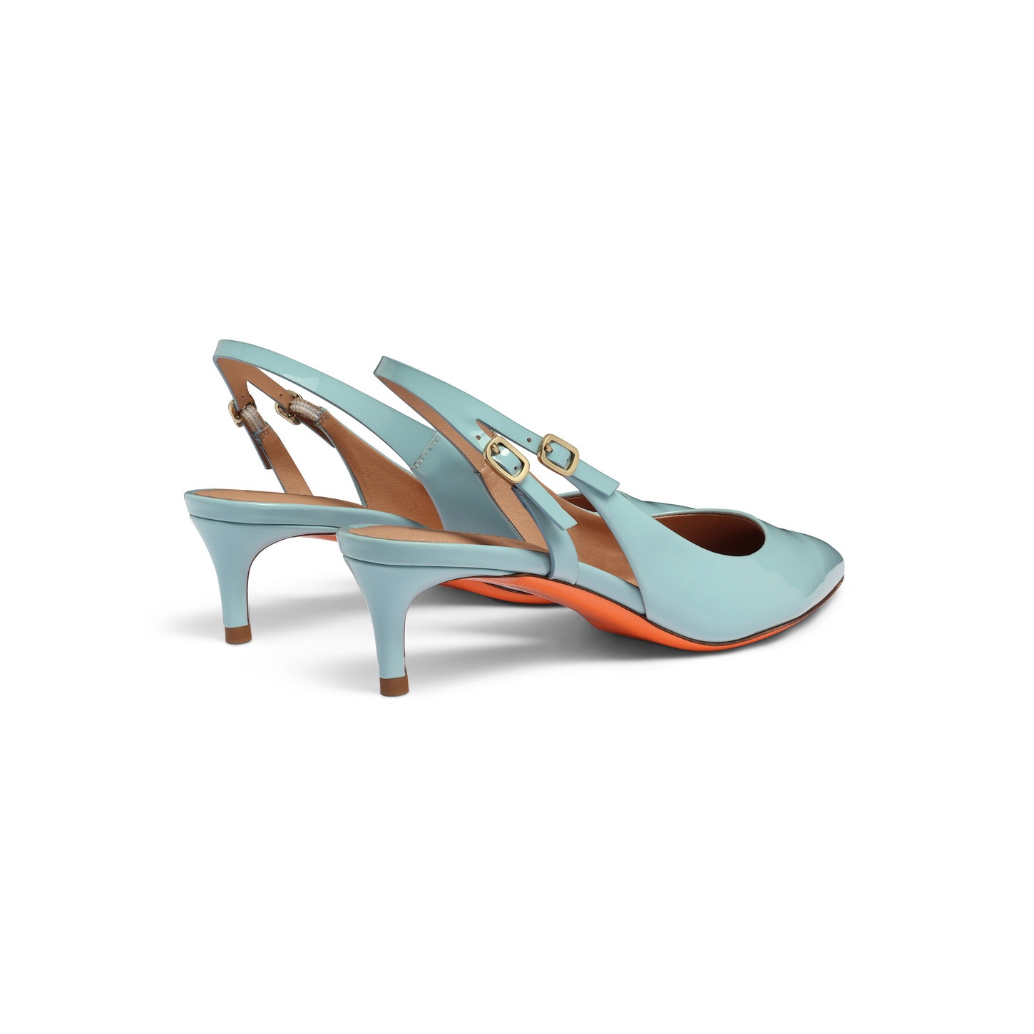 Women's light blue patent leather mid-heel slingback - 5