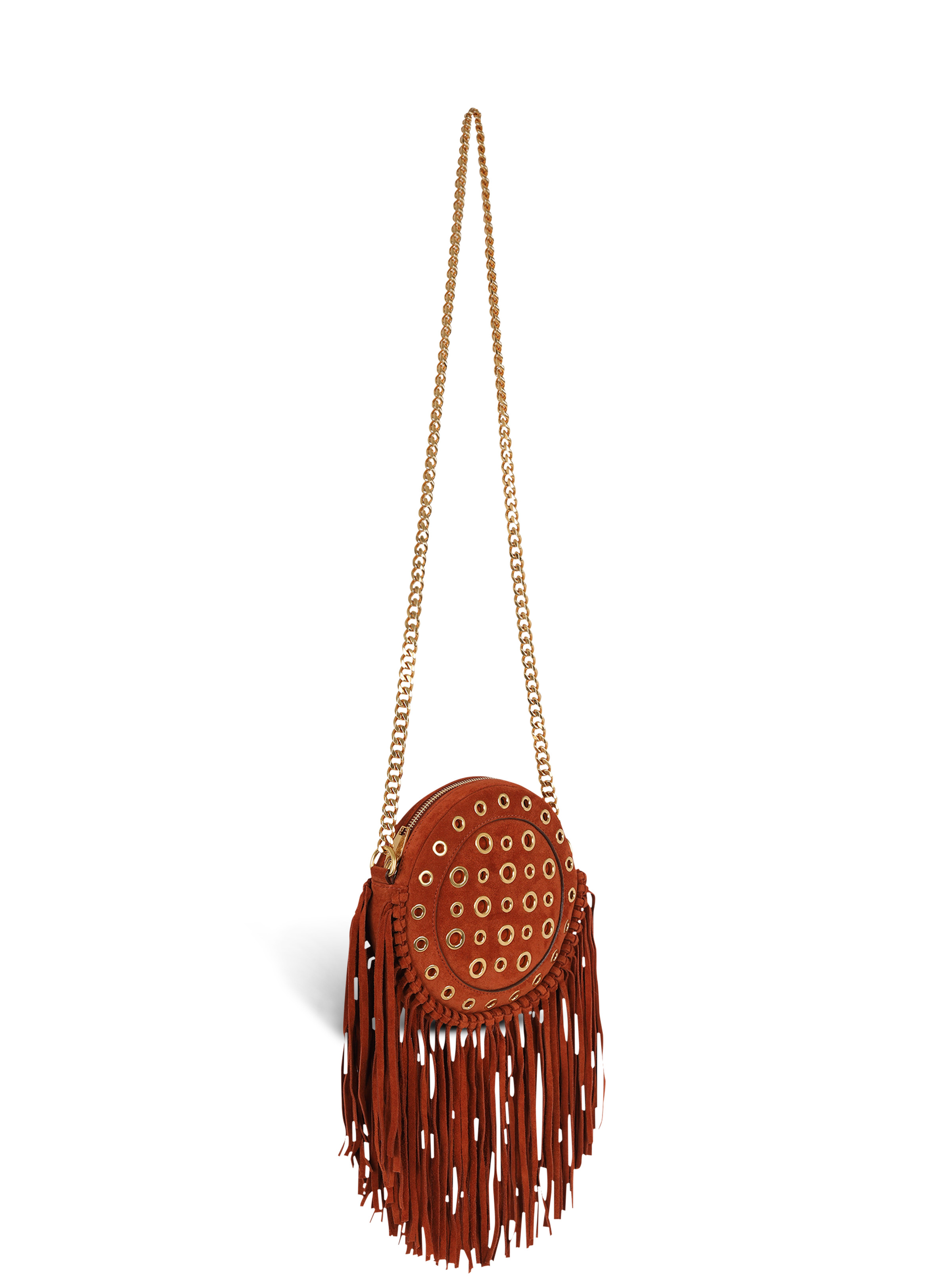 Balmain x Netflix -Fringed suede round Disco bag - 3