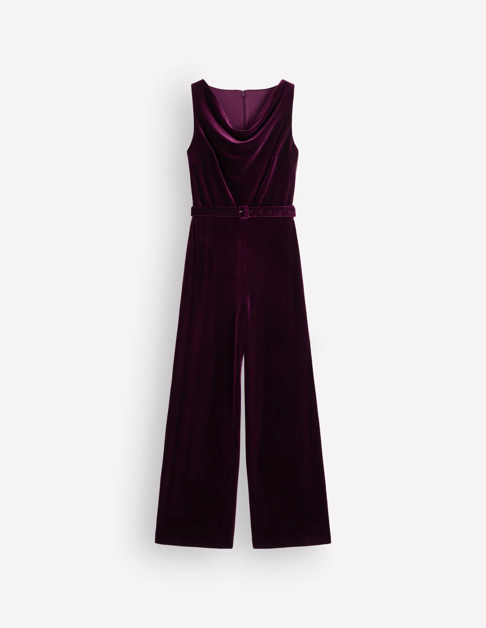 Cowl Neck Velvet Jumpsuit-Dark Cherry - 1