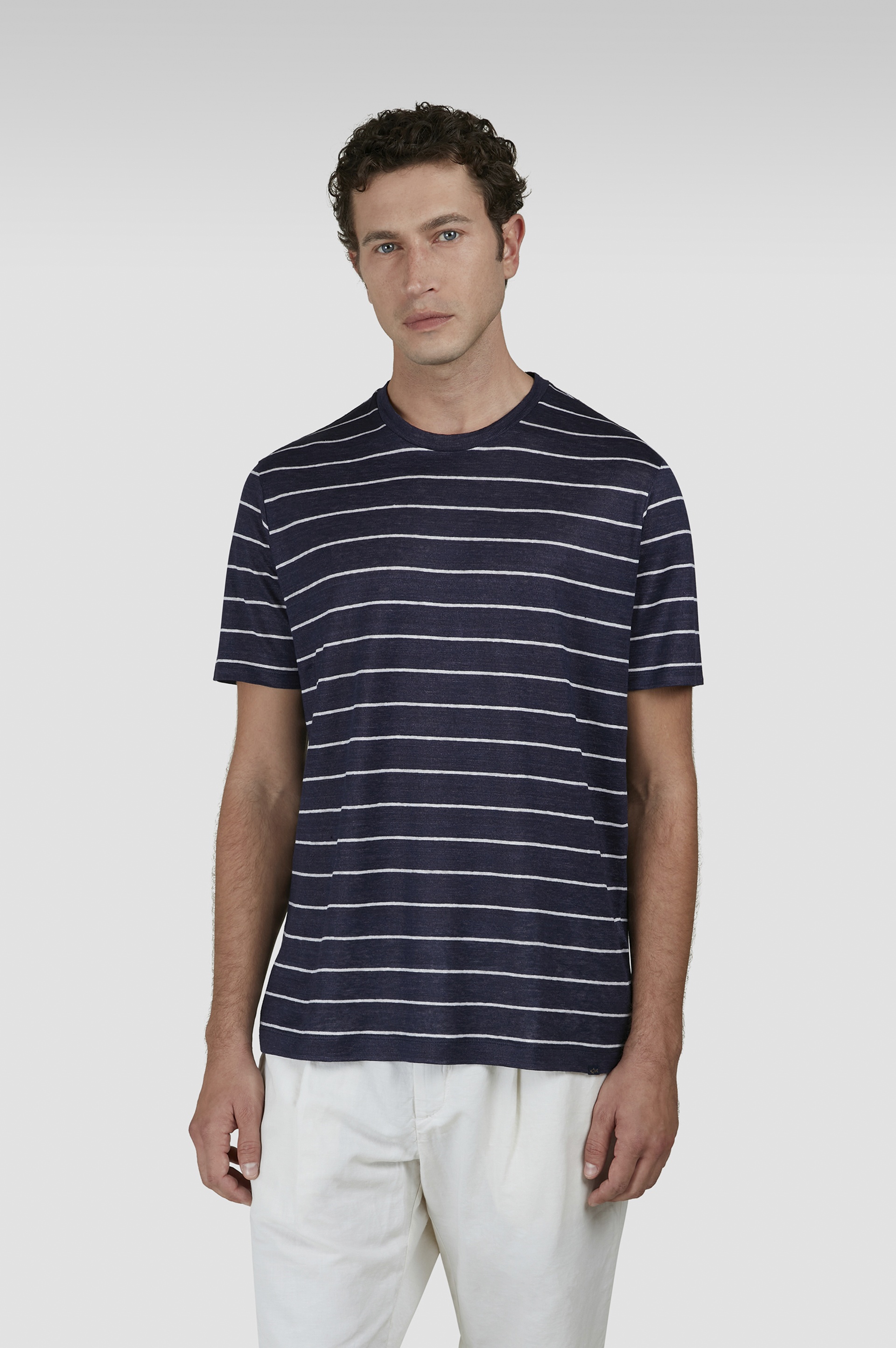 LINEN JERSEY T-SHIRT WITH STRIPED PATTERN - 6