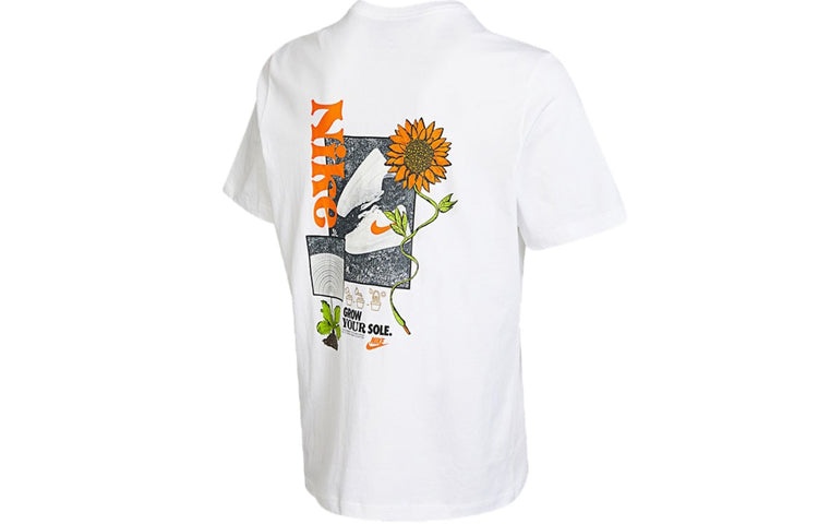 Men's Nike Logo Plant Pattern Cartoon Printing Round Neck Casual Short Sleeve White T-Shirt DQ1034-1 - 2