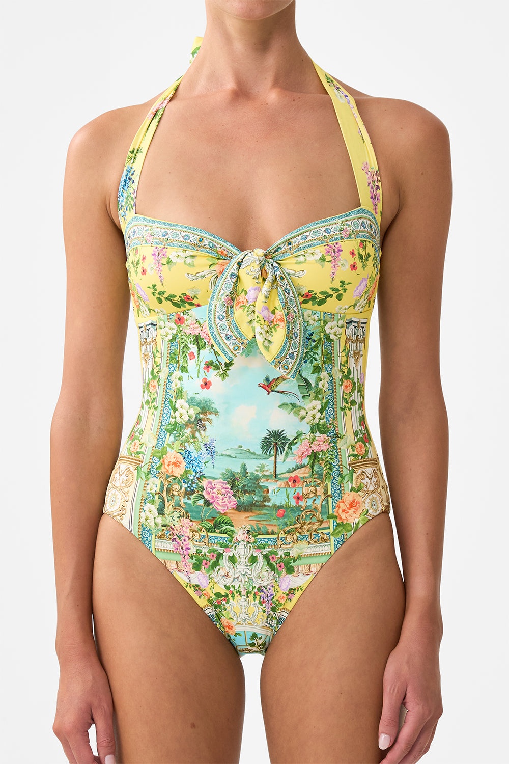 TIE FRONT HALTER ONE PIECE WITH GATHERED SIDES - 6