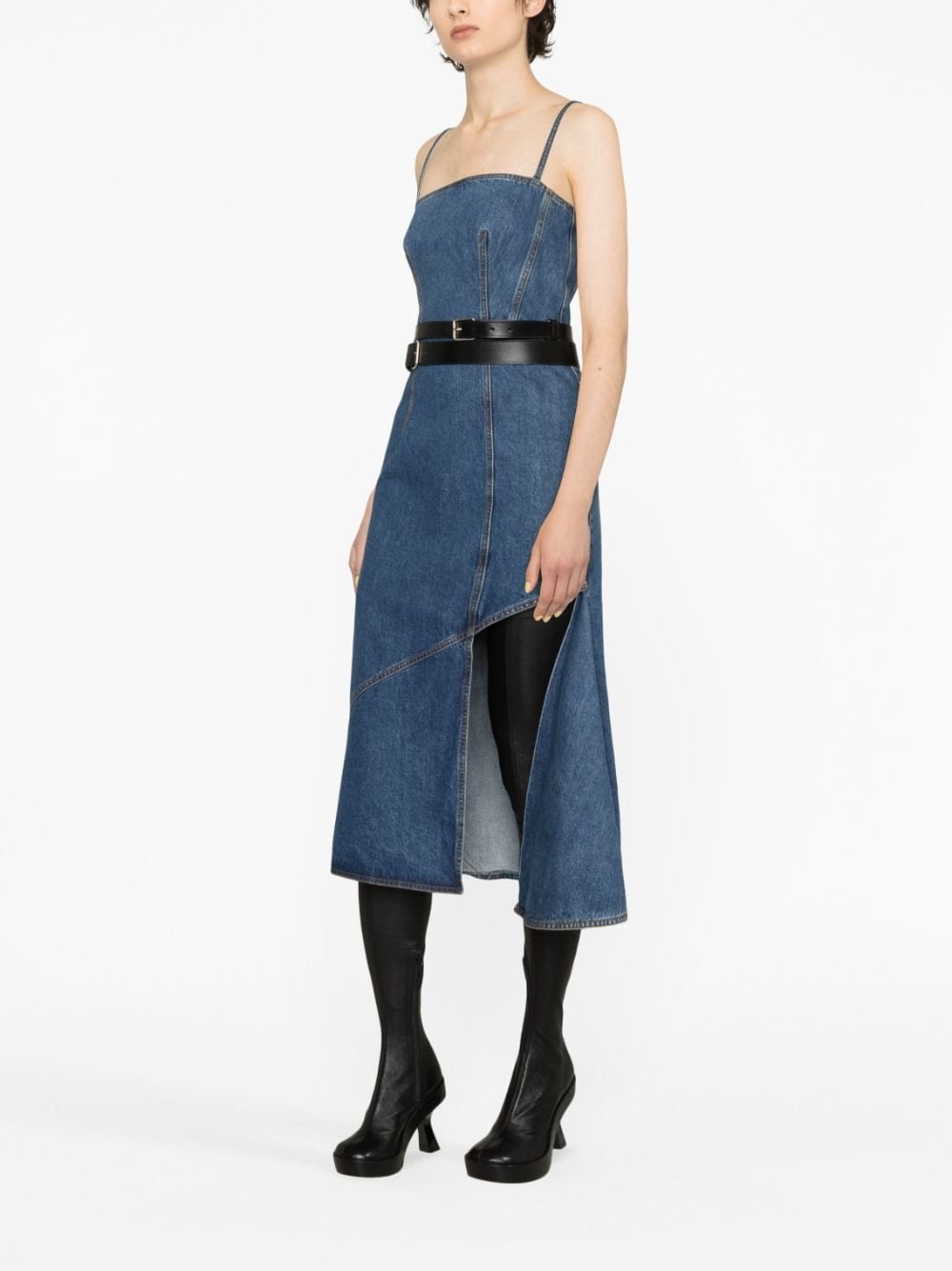 Alexander McQueen asymmetric denim midi dress farfetch REVERSIBLE