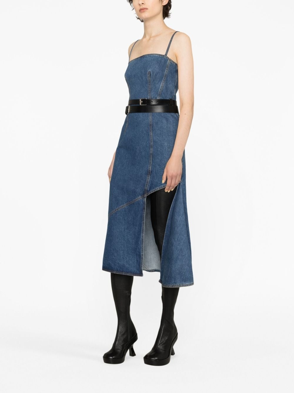 asymmetric denim midi dress - 3