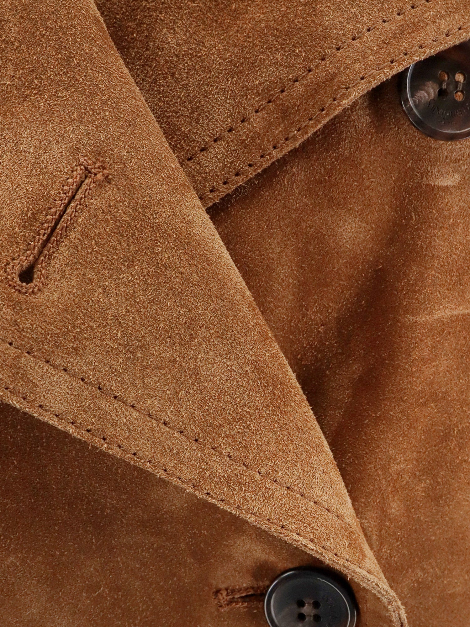 Long Double-Breasted Suede Trench Coat - 5