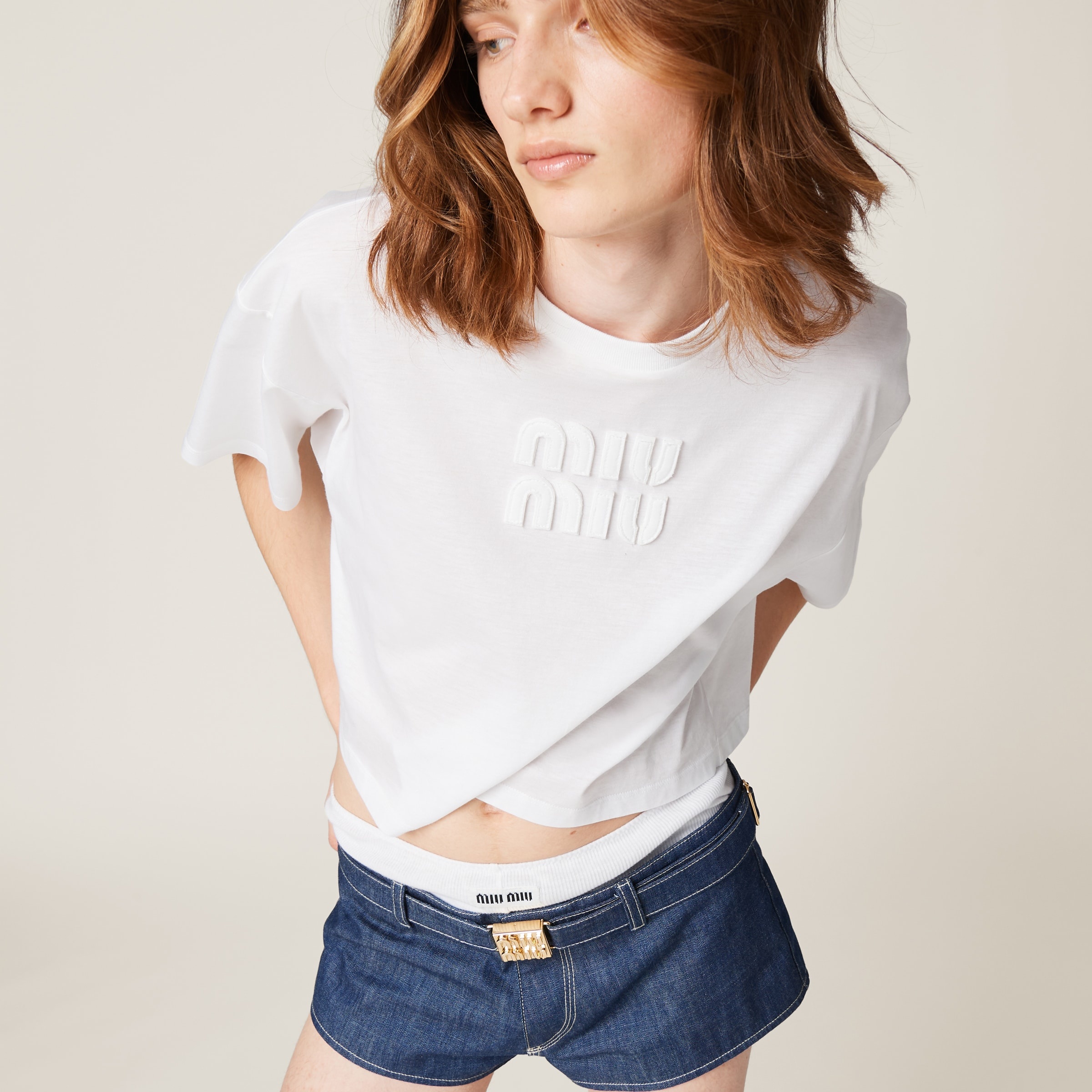 Miu Miu Cotton jersey T-shirt with embroidered logo | REVERSIBLE