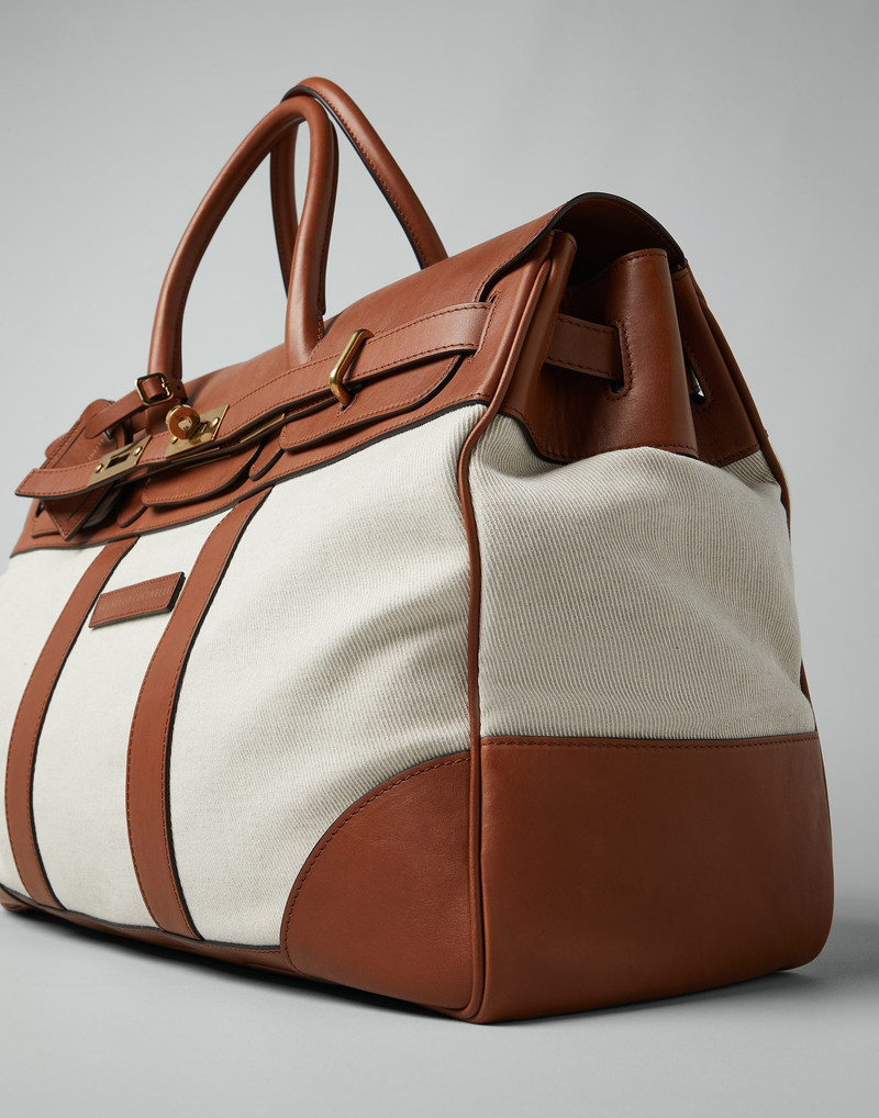 Cotton and linen cavalry and calfskin Country Weekender bag 3
