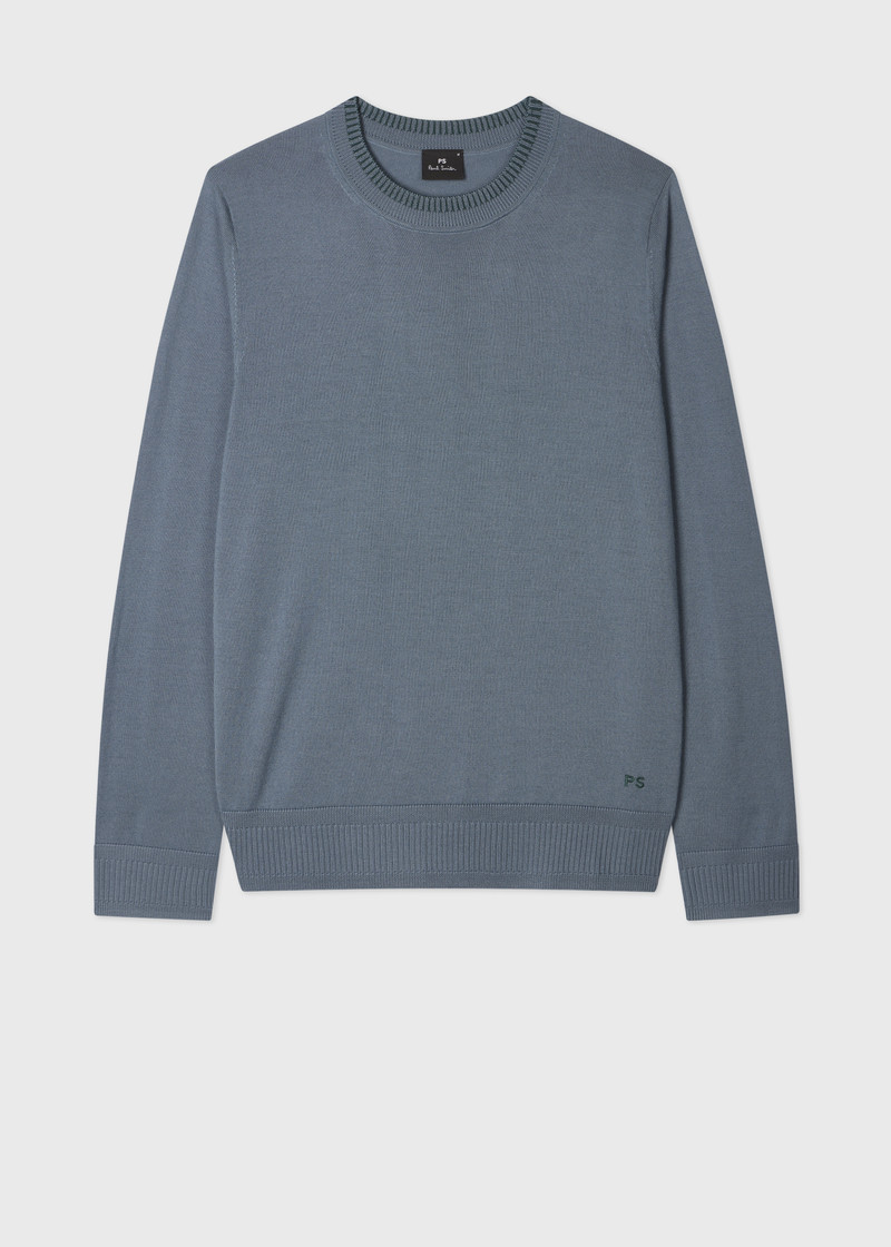 Pale Blue Merino Wool Contrast-Collar Sweater 1