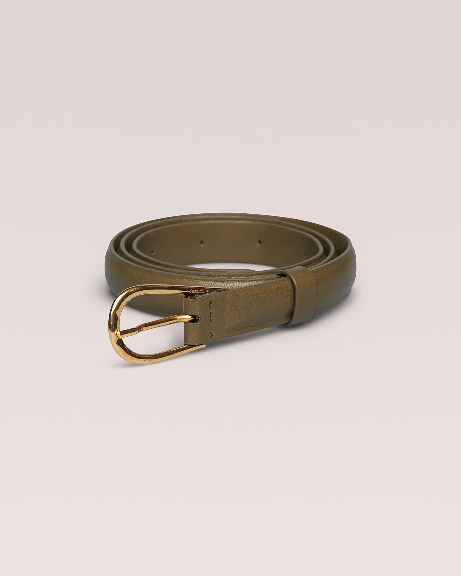 MAO - Vegan nappa leather slim belt - Khaki - 2