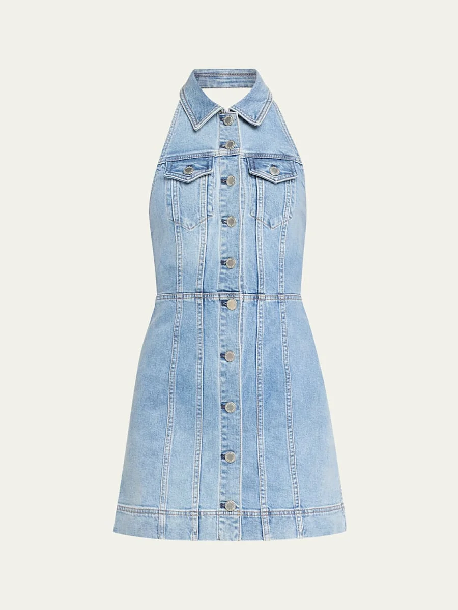 Kendall Denim Halter Mini Dress - 1