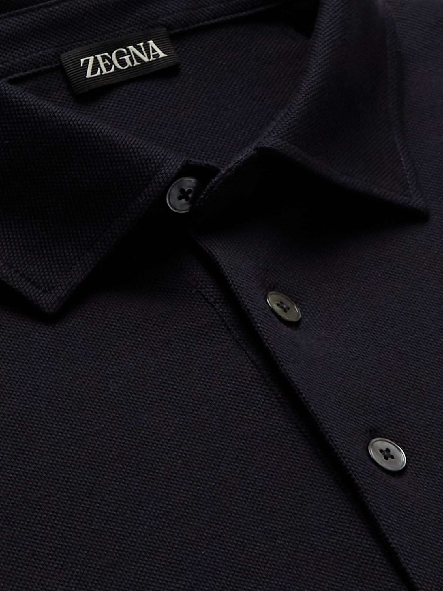 Leather-Trimmed Cotton-Piqué Polo Shirt - 10