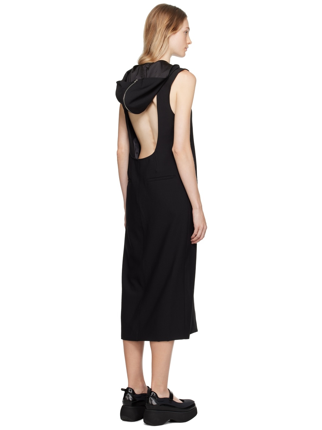 Black Zip Hood Midi Dress - 3