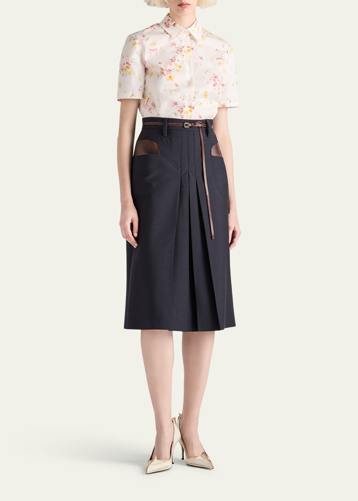 Bouquet Poplin Short-Sleeve Button-Down Blouse - 2