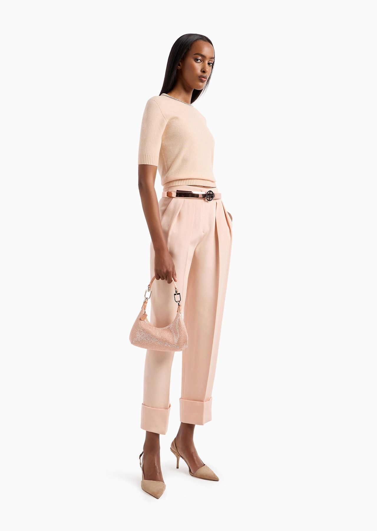 パンツ GIORGIO ARMANI MAROCAIN GLITTERY SILK PANTS GIORGIO ARMANI High-rise marocain glittery silk trousers