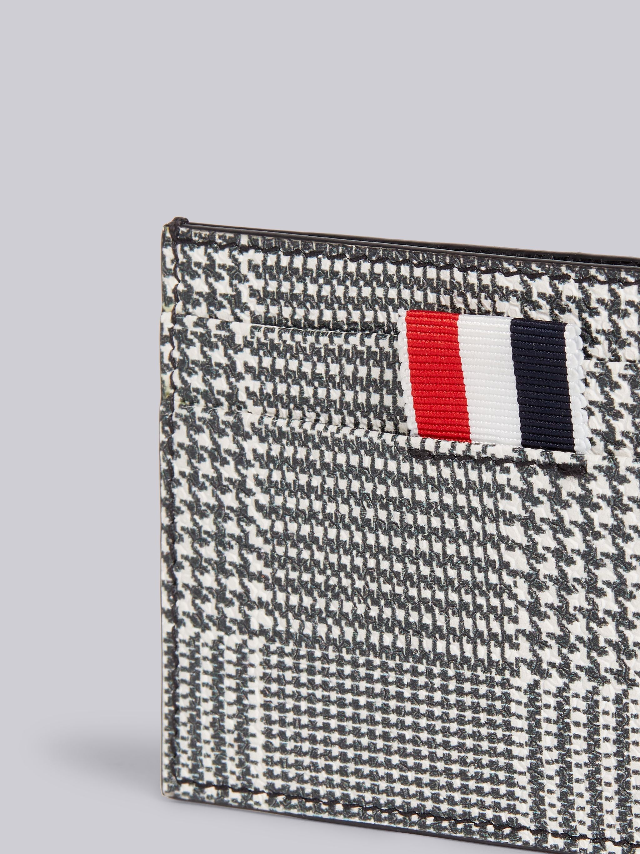 Black and White Pebbled Calfskin Prince of Wales Print Single 4-Bar Card Holder - 2