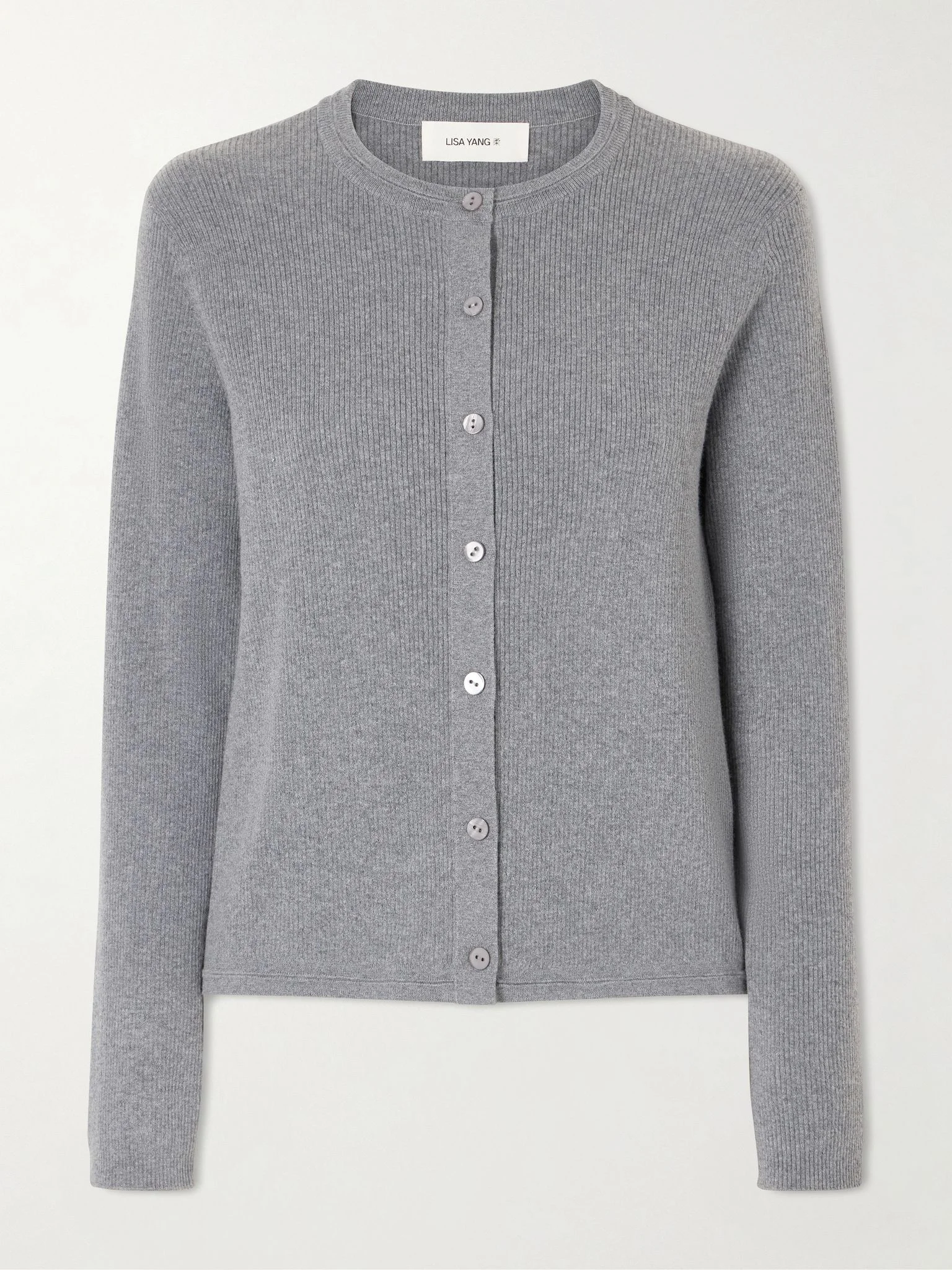 Abeena ribbed cotton and cashmere-blend cardigan Light gray - 1