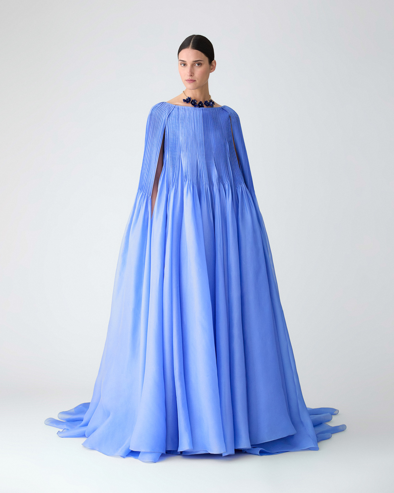 Pintucked Organza Cape Gown - 2