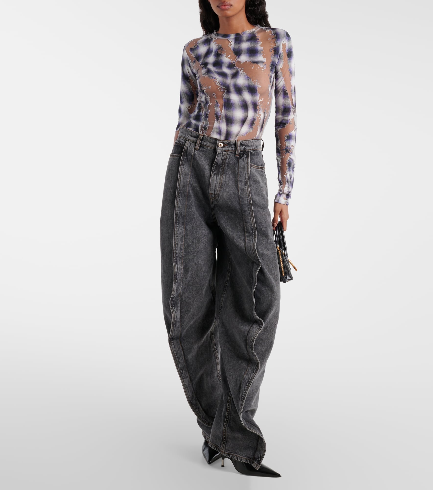 Checked sheer devoré top - 2