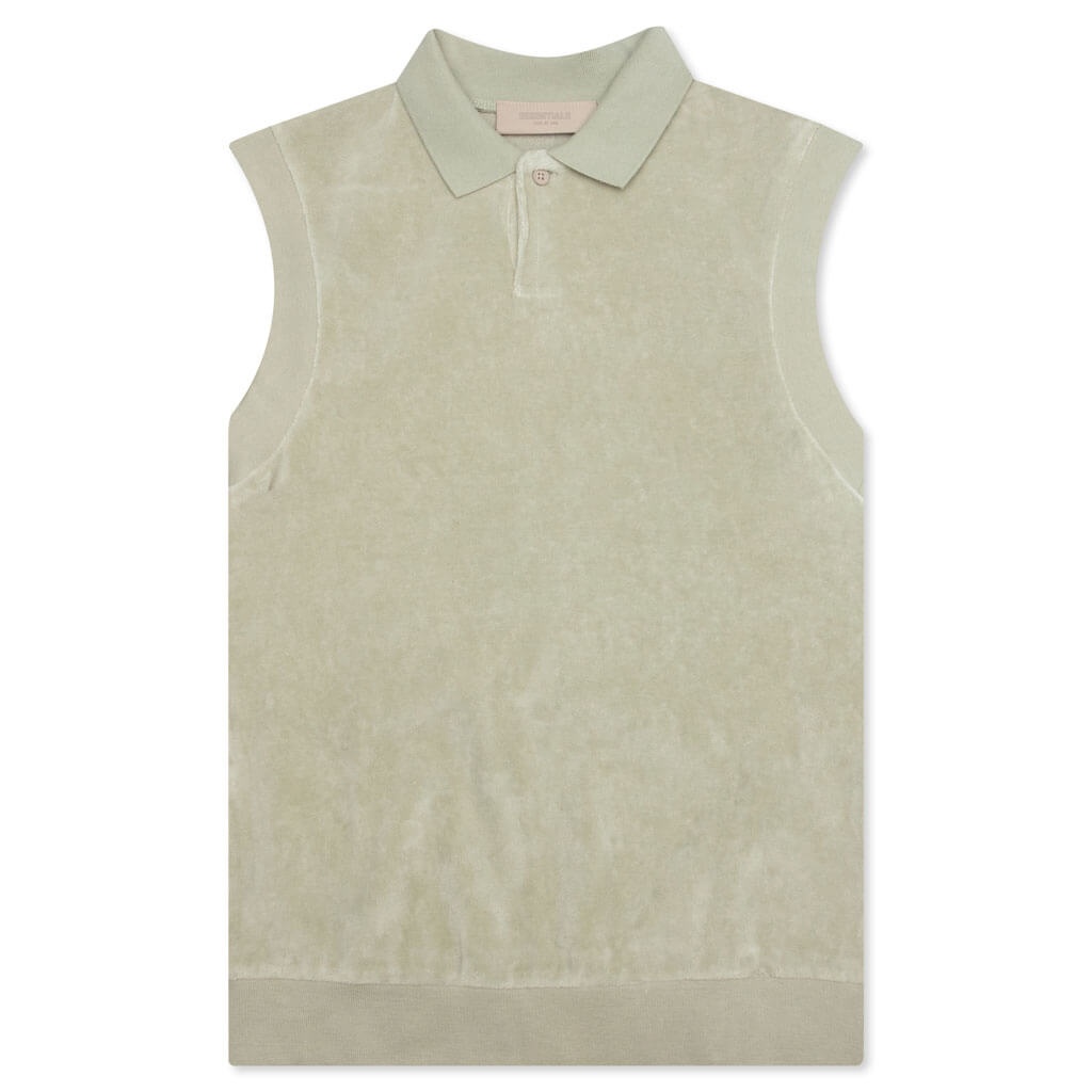 FEAR OF GOD ESSENTIALS WOMEN'S VELOUR SLEEVELESS POLO - SEAFOAM - 1