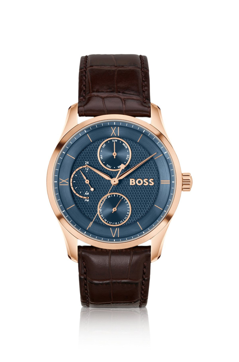 PRINCIPLE LEATHER-STRAP WATCH WITH TEXTURED BLUE DIAL 1