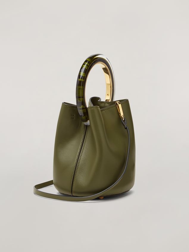 PANNIER BAG IN CALF LEATHER WITH RESIN AND METAL HANDLE GREEN - 3