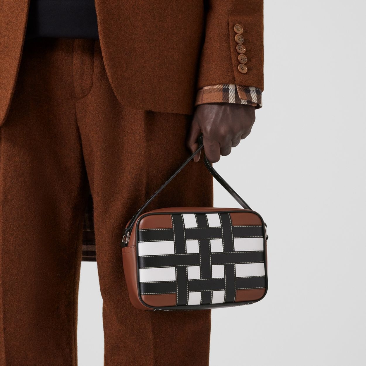 Check Intarsia Leather Crossbody Bag - 12