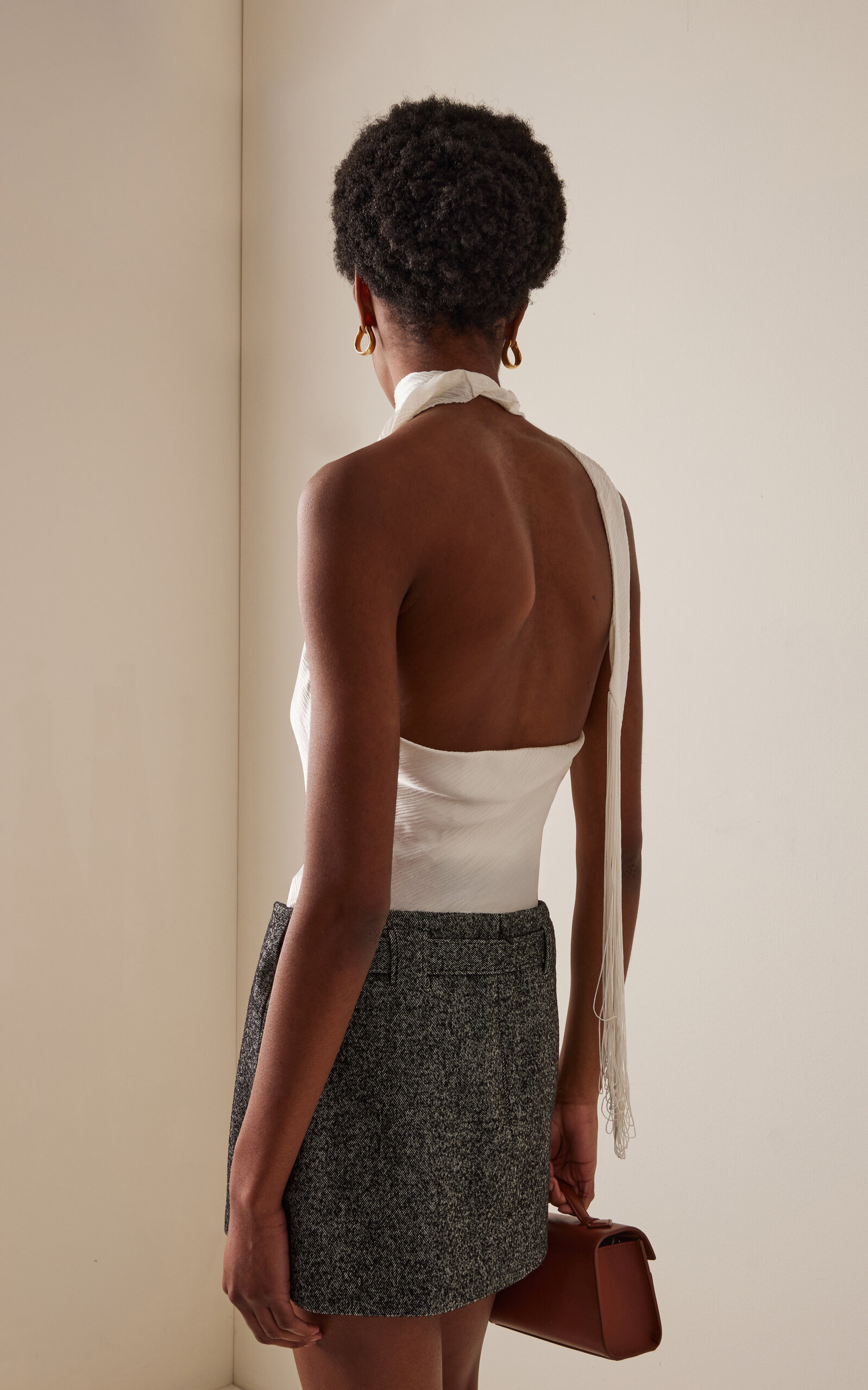 Silk Fringed Tie-Neck Halter Top white - 4