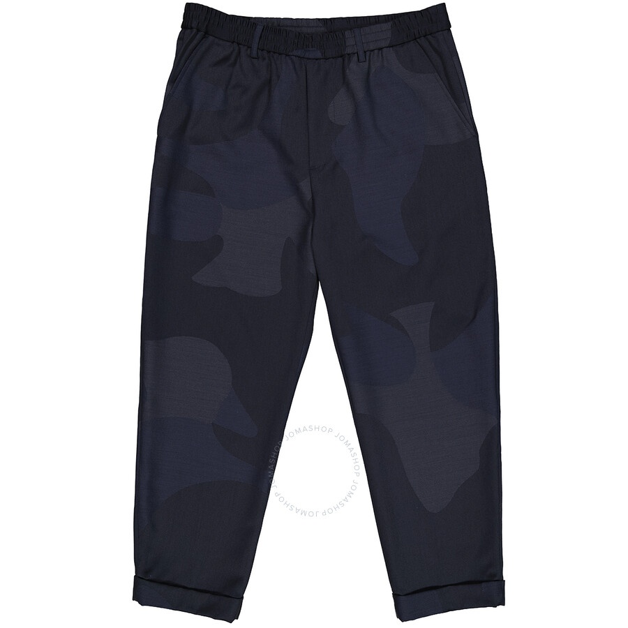 Emporio Armani Men's Blue Camouflage Pants In Wool Blend - 6