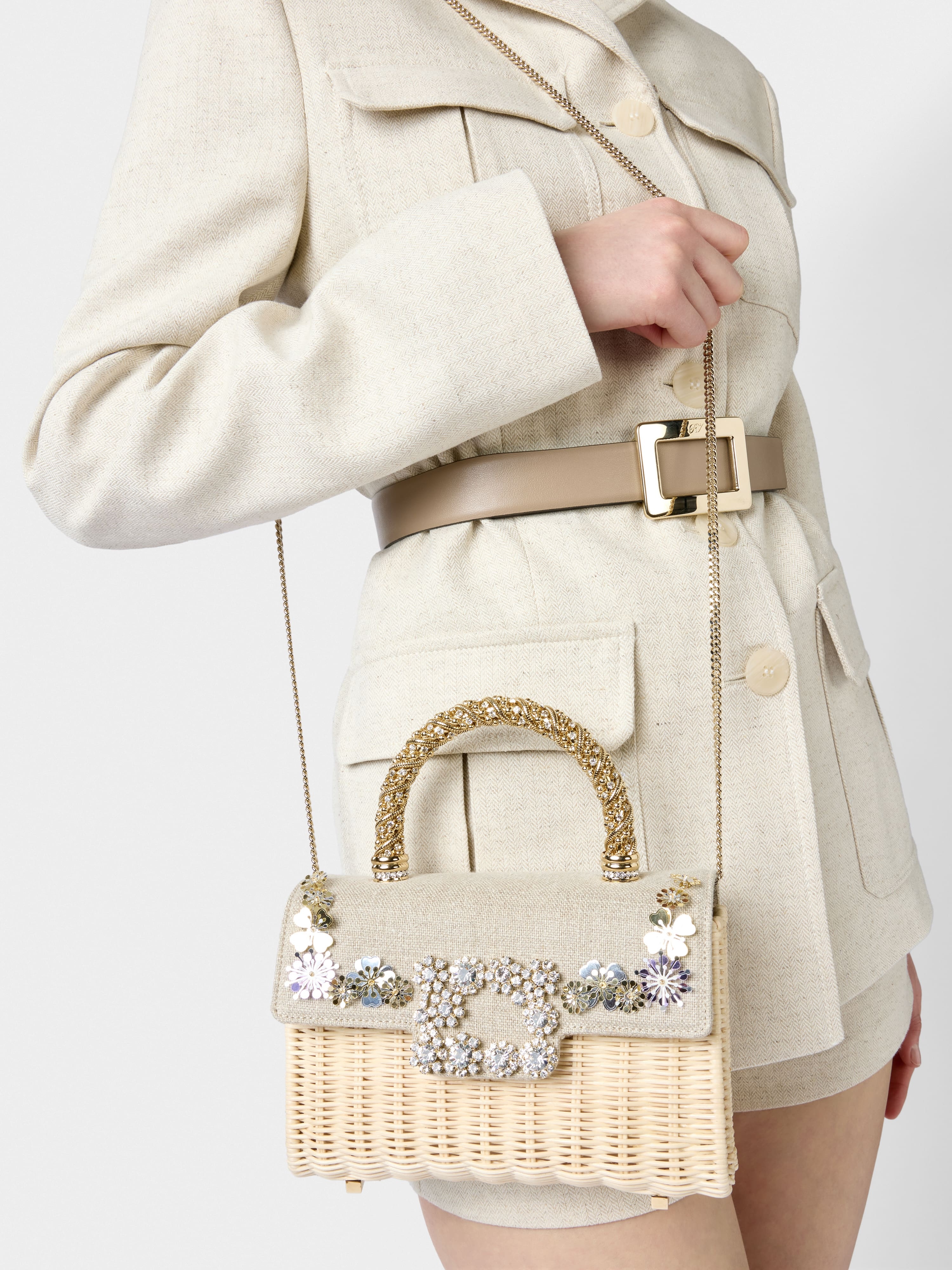 Jewel Efflorescence Mini Bag in linen and rattan - 10