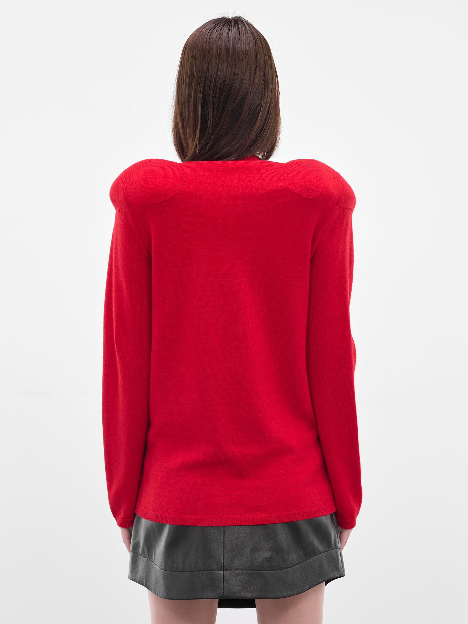 Red Wool Padded Shoulder Sweater - 3