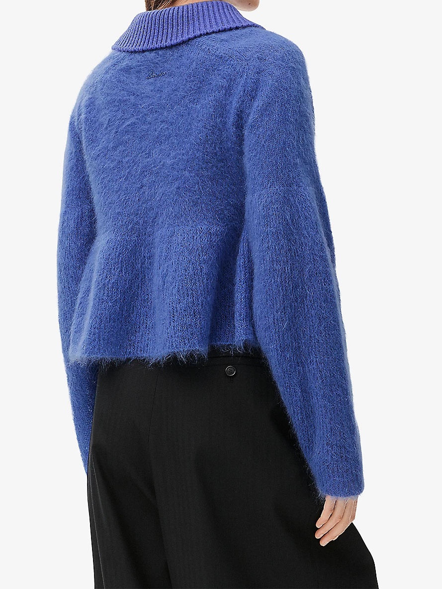 Contrast-collar peplum-hem mohair-blend jumper - 4