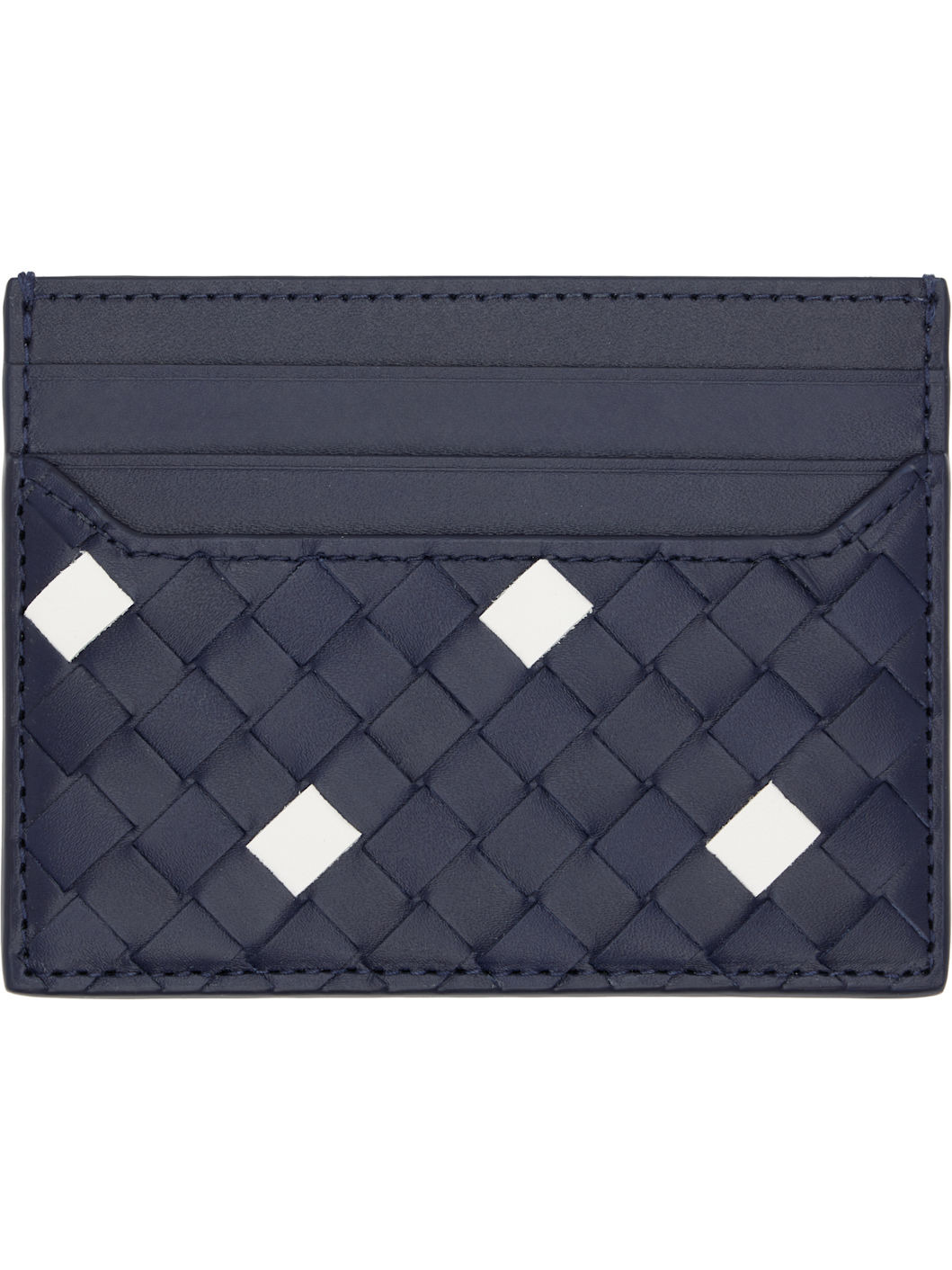 Navy & White Intrecciato Piccolo Card Holder - 2