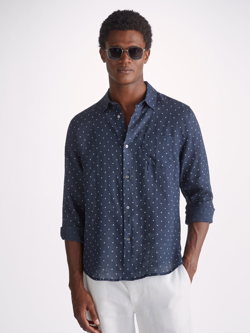 Men's Shirt Milan 22 Linen Navy - 3