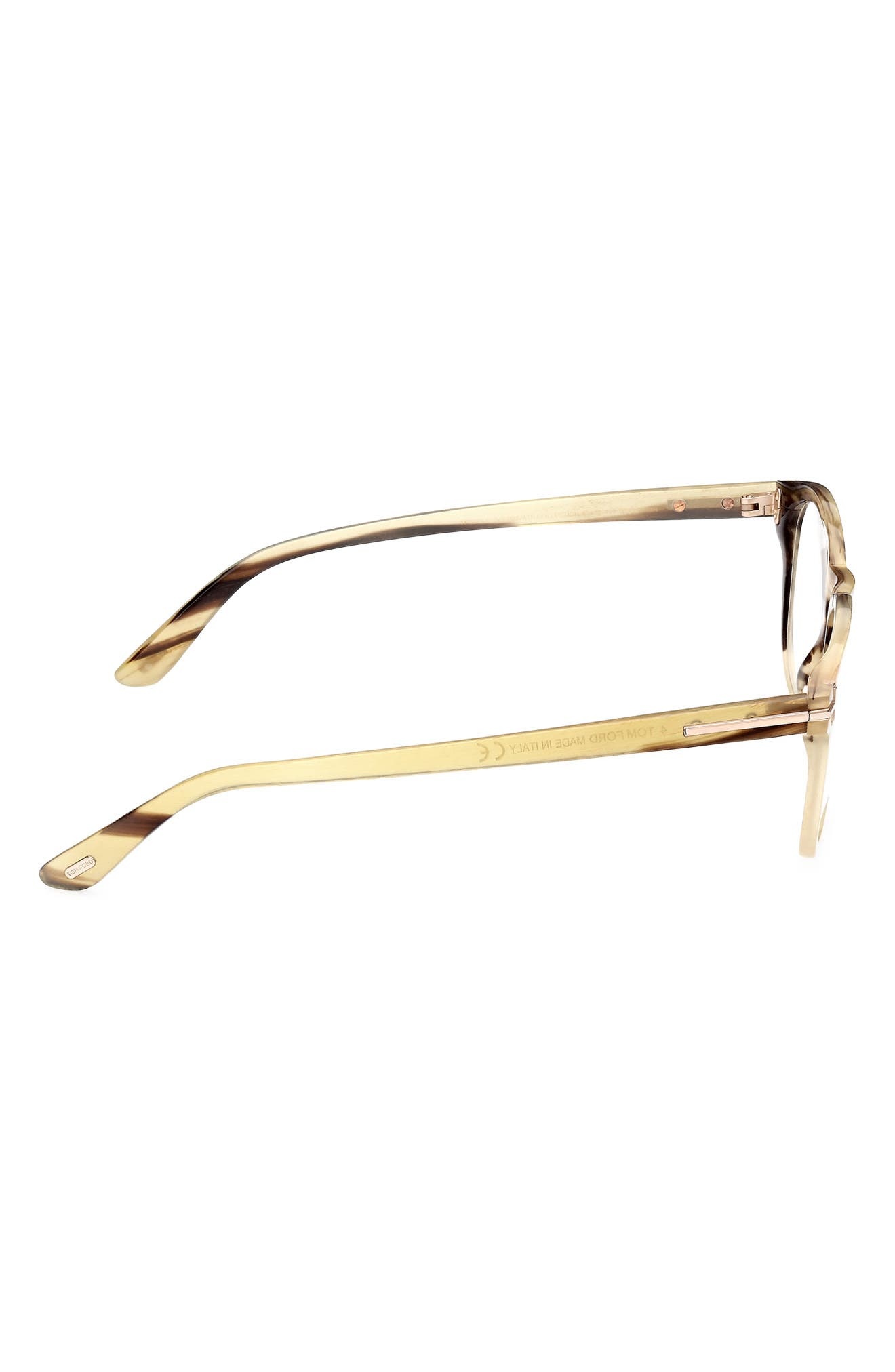 TOM FORD 50mm Square Optical Glasses in Light Brown Striped /T Logo at Nordstrom - 6