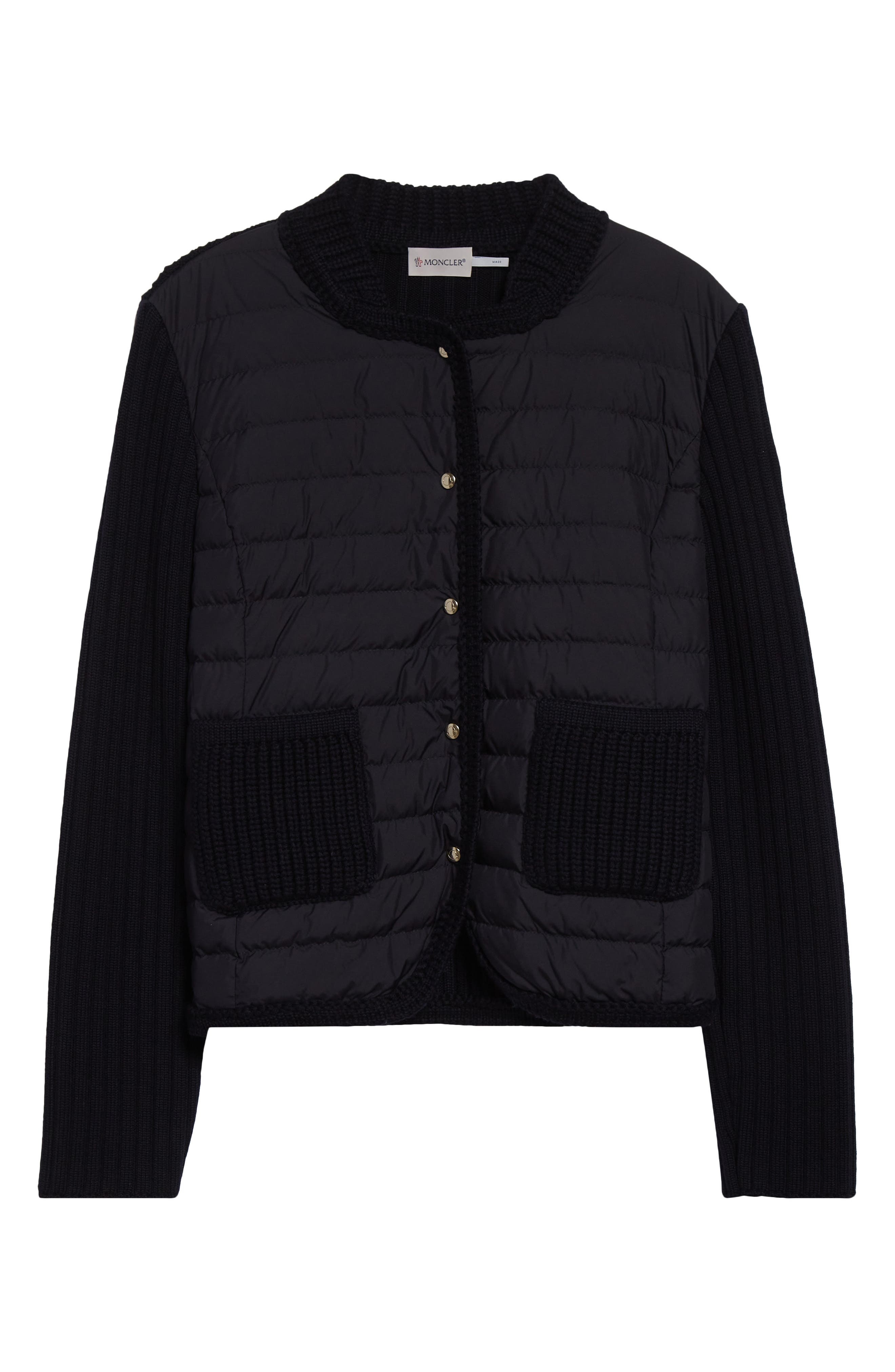 Moncler Quilted Down & Virgin Wool Knit Cardigan in Navy Blue at Nordstrom - 5