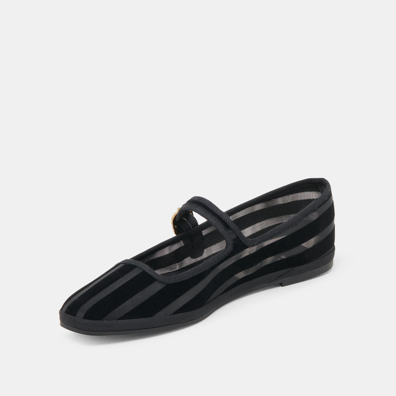 TAMEKA BALLET FLATS BLACK STRIPE MESH 4
